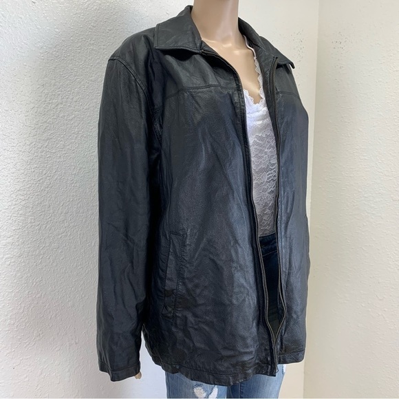 Excelled Womens black leather moto jacket full zip size XL bikercore - Picture 2 of 12